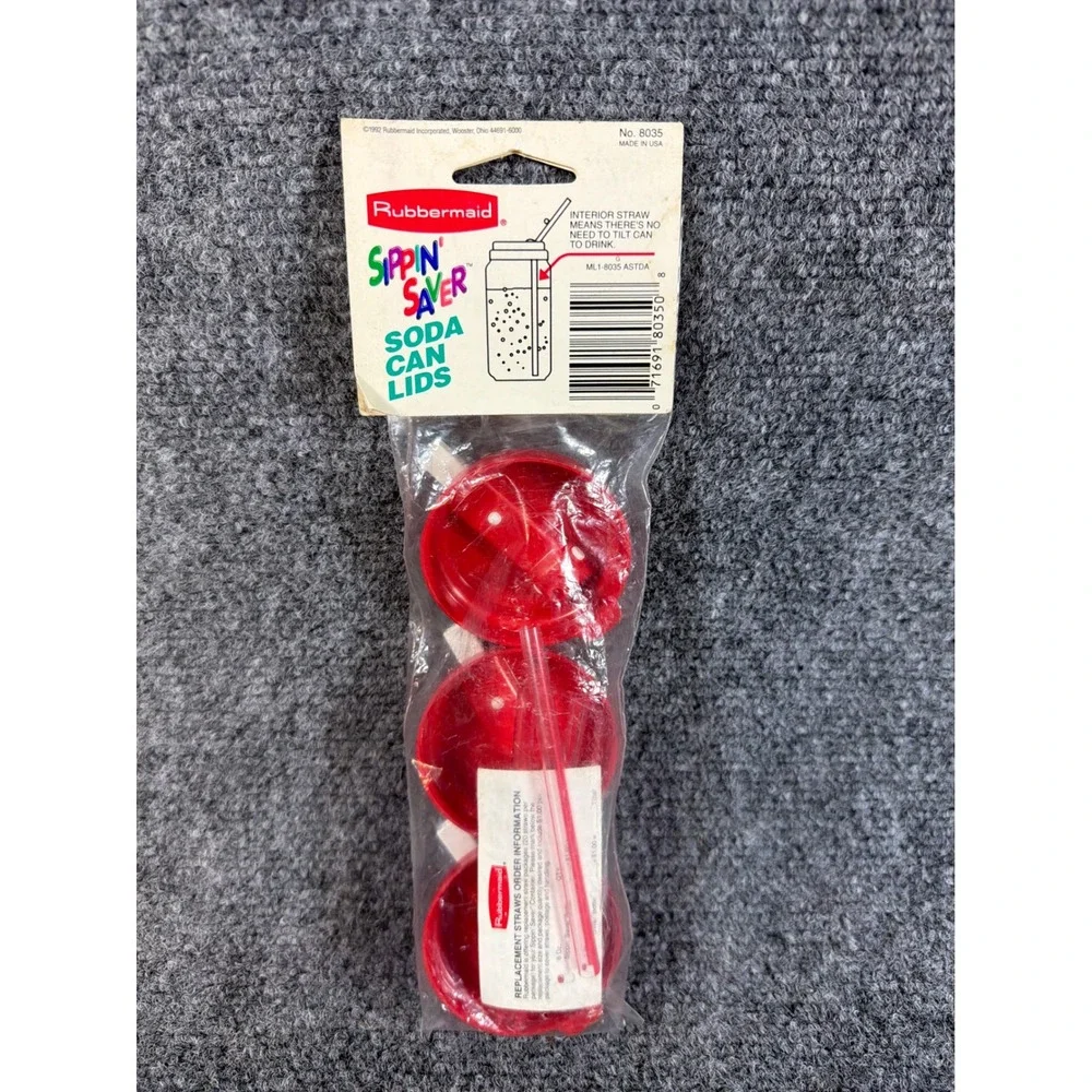 Vintage 1992 Rubbermaid Sippin Saver Soda Can Lids Red Set of 3 New Sealed 8035